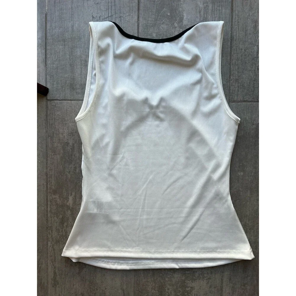 Sweetheart Neck Ribbed Stretch White Black Trim Colorblock Casual Tank Top NEW M - Picture 10 of 10